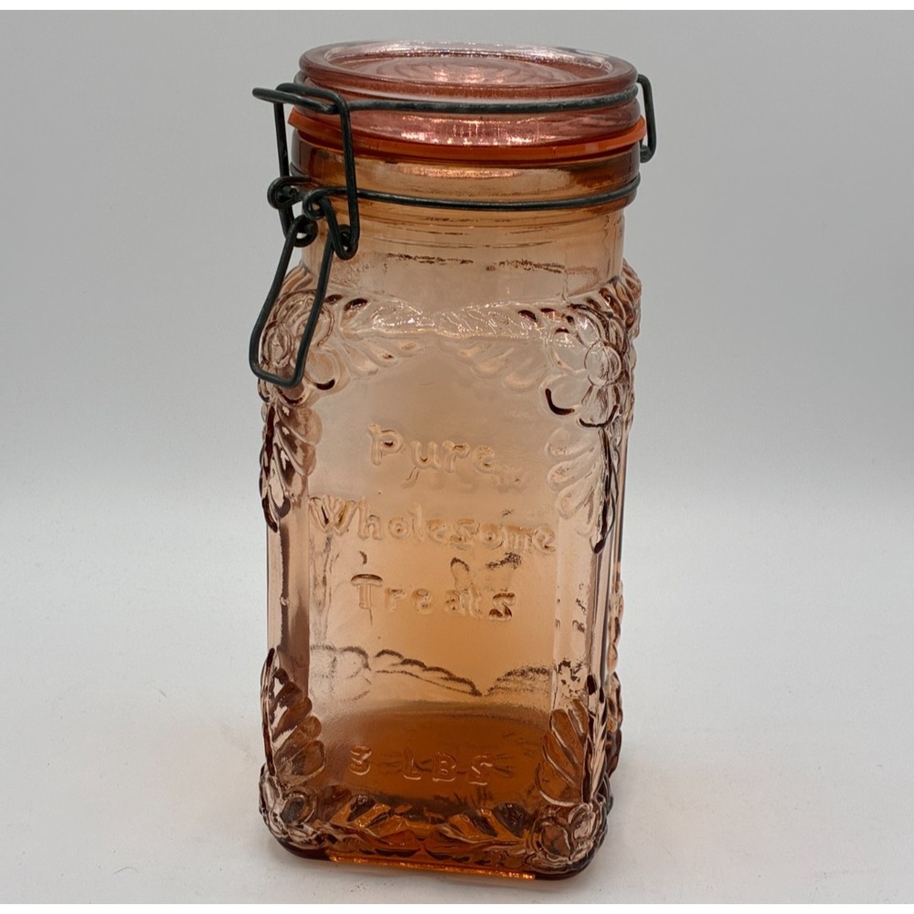 Vintage Crownford Giftware 1980 Pink Glass Canister Sweet Shop Wire Bail Italy